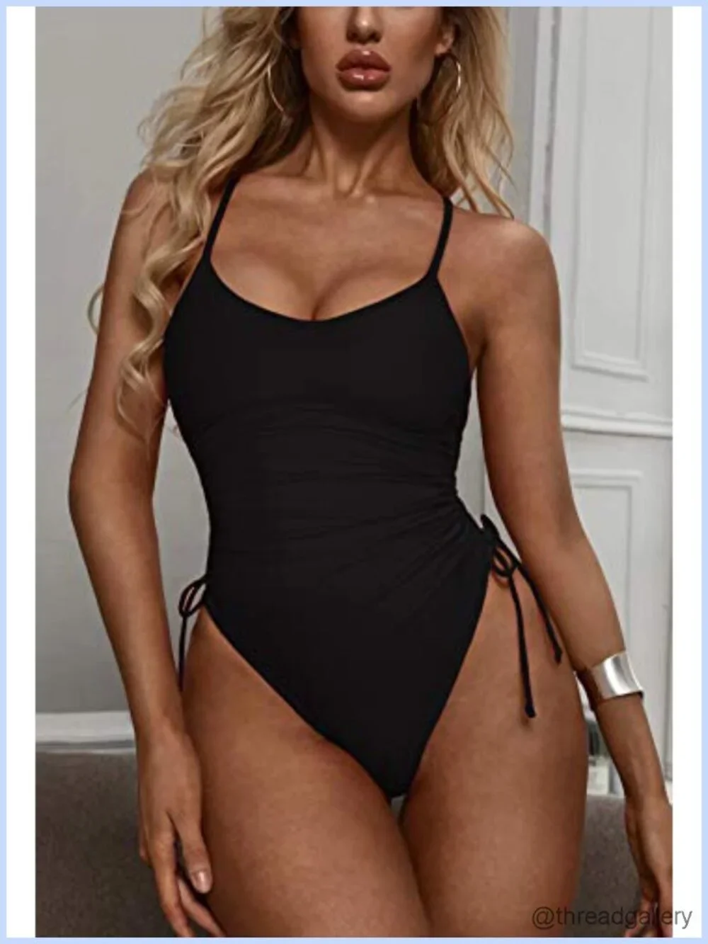 Ruched High Cut One Piece Swimsuit Tummy Control Monokini Adjustable Straps